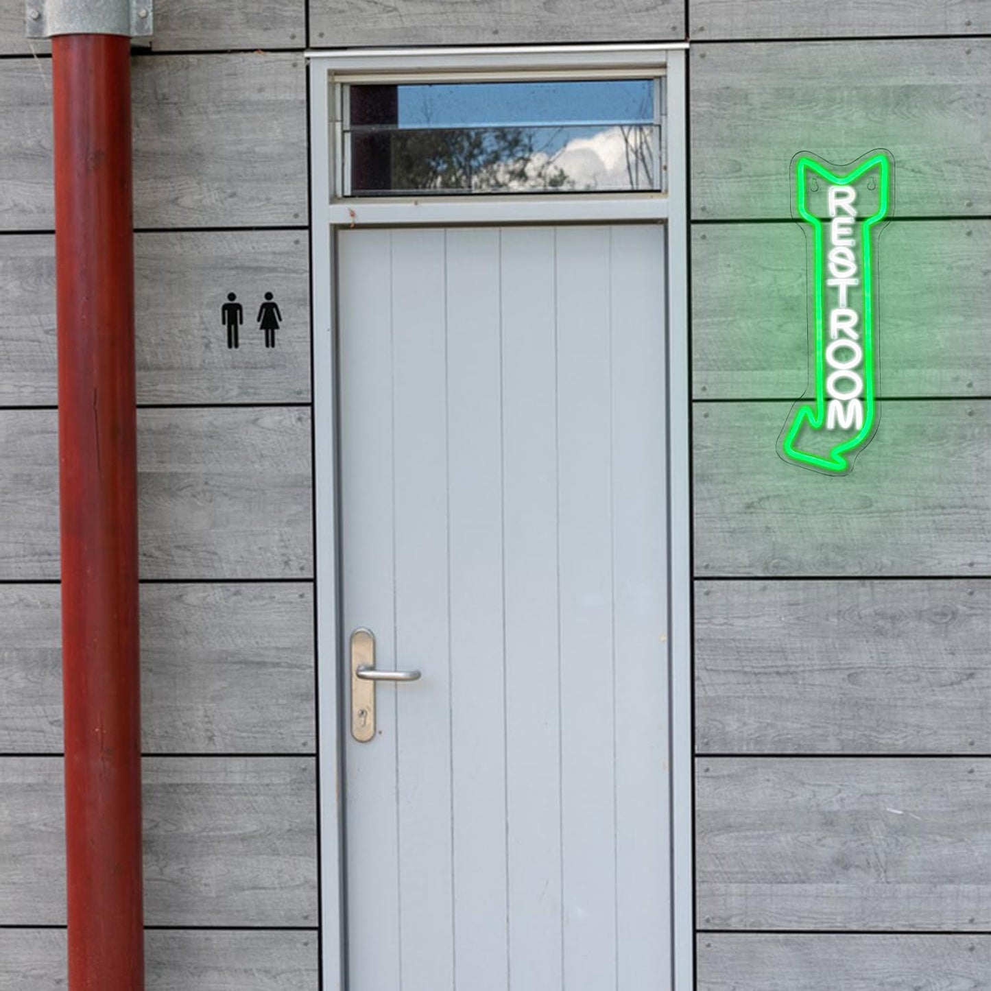 Restroom Arrow Left/ Right Neon LED Sign, Dimming, USB (16.9” x 6.3” inch)