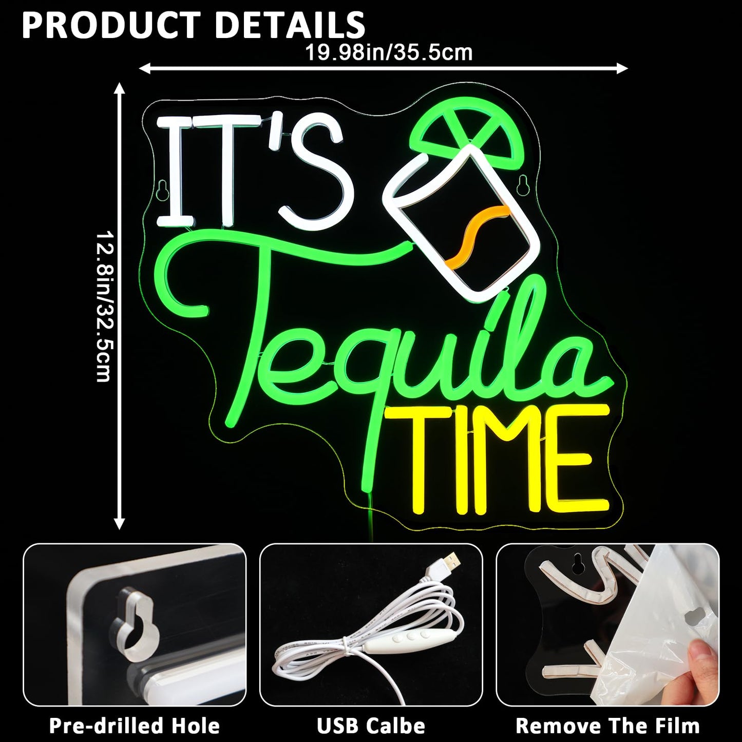 It's Tequila Time Neon Sign LED 12.8'' x 19.98'' inch