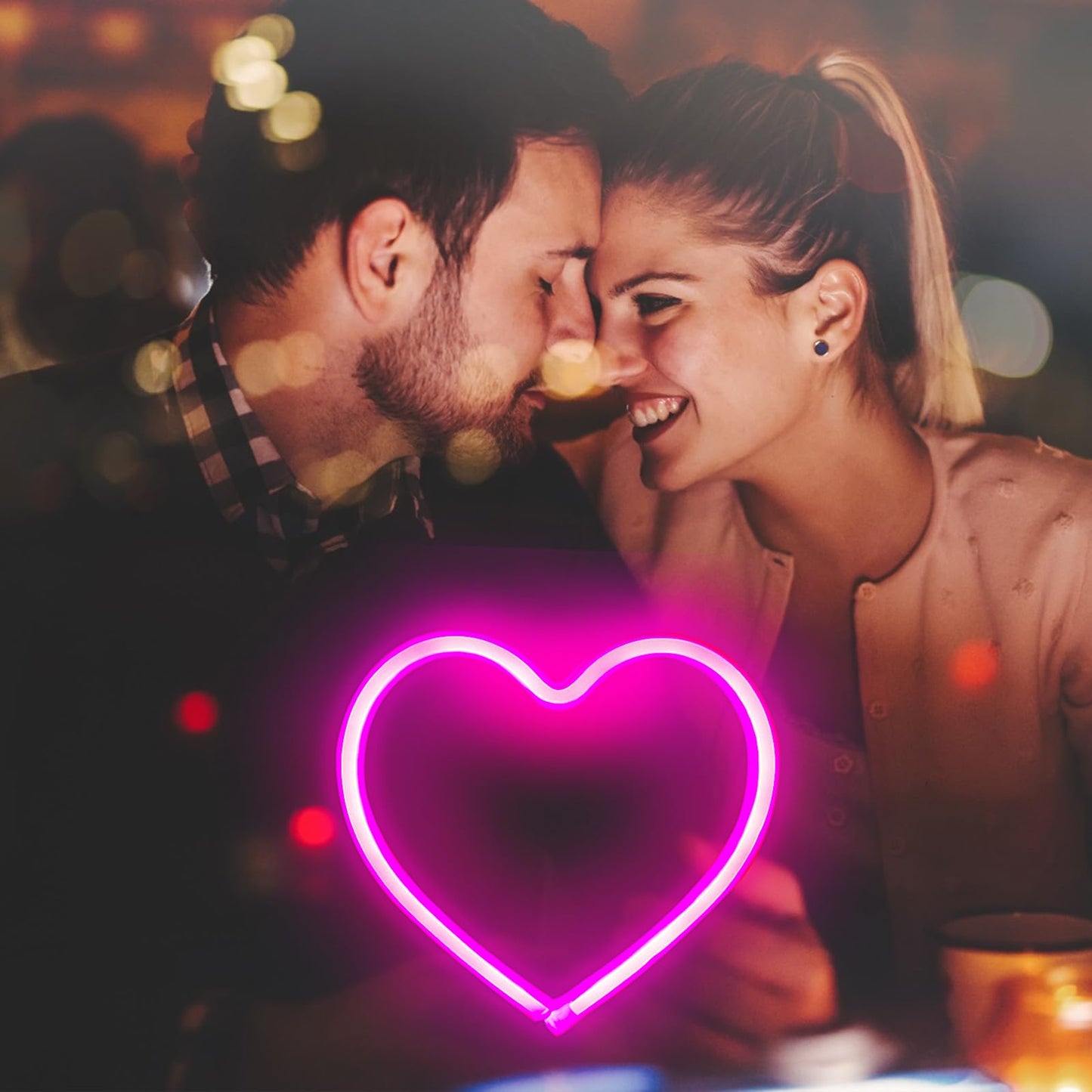 Pink Heart Neon LED Sign, Battery or USB Powered, (8x8 inches)