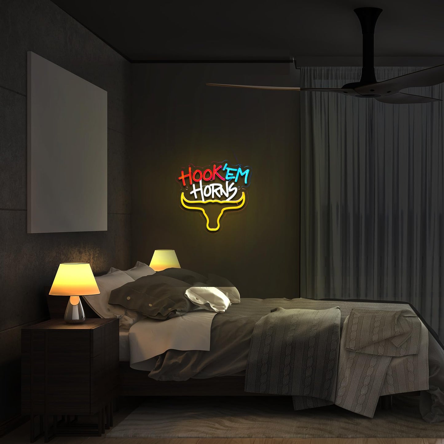 Hook Horns Steer Neon LED Sign TEXAS, Dimmable, USB, 12.6 x 12.6 inches
