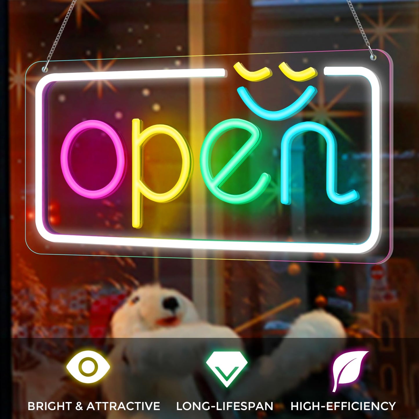 LED Open Sign for Business Sign, USB Powered, 15.7"x7.9", Hanging