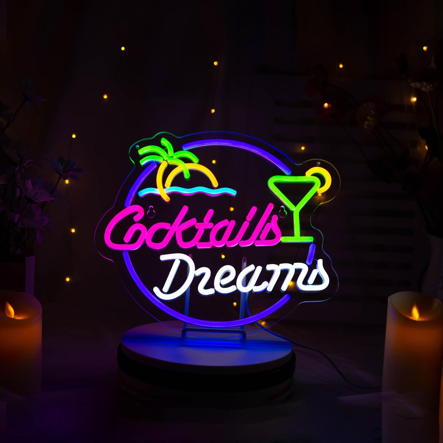 Cocktails and Dreams Neon LED Sign,Dimmable, On/Off Switch USB, (16 x 13 inches)