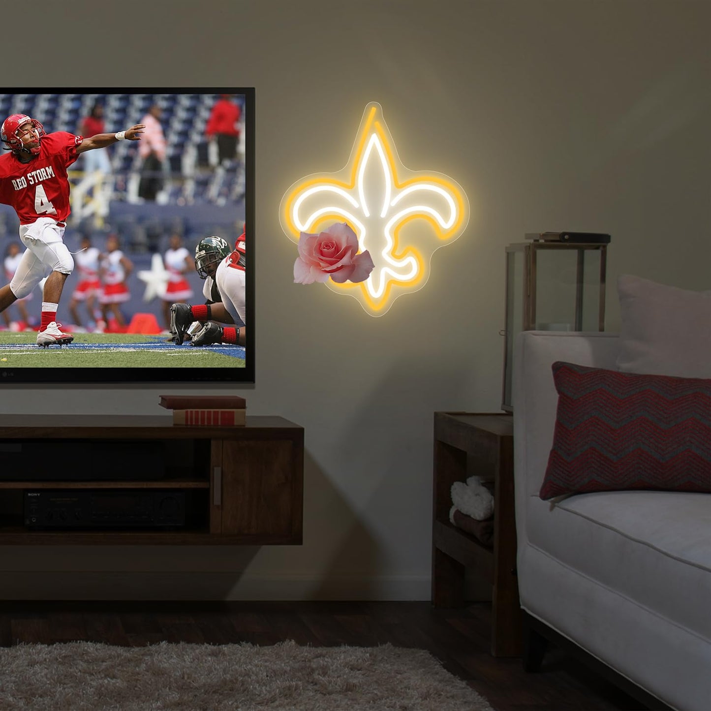 Louisiana LED Hanging Neon Sign, Dimmable, USB, Saints, 14X13 inches