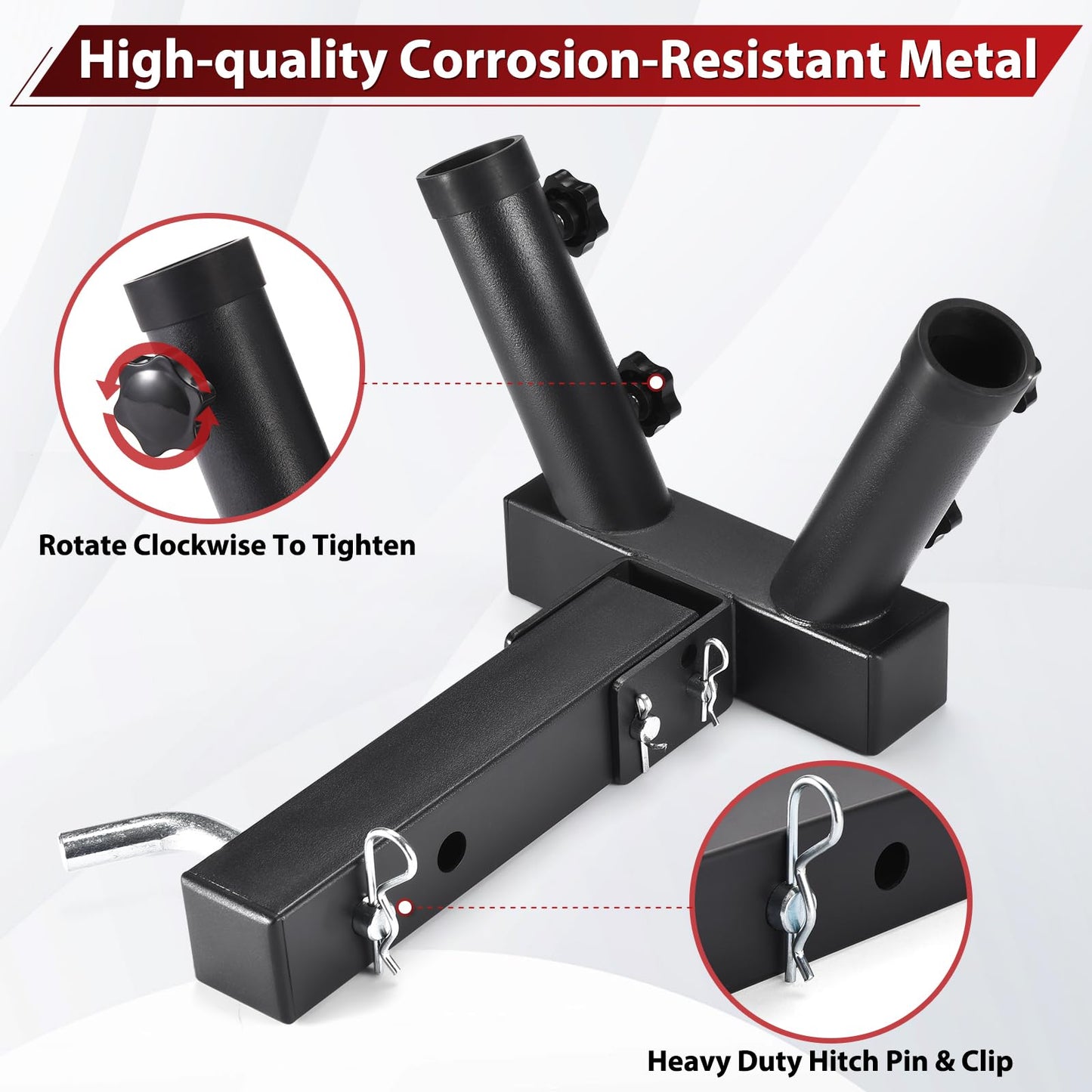 Dual Flag Hitch Mount Bracket, Red US Flag Laser Cut, for 2" Truck Trailer Receiver