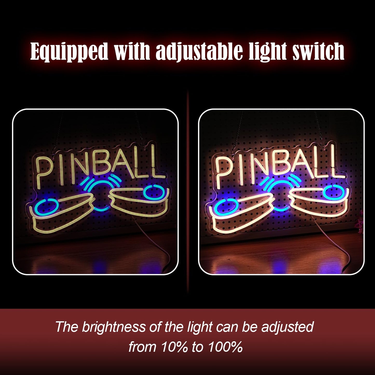 Pinball LED Neon Sign, Dimmable, USB Powered, 17x9 inches