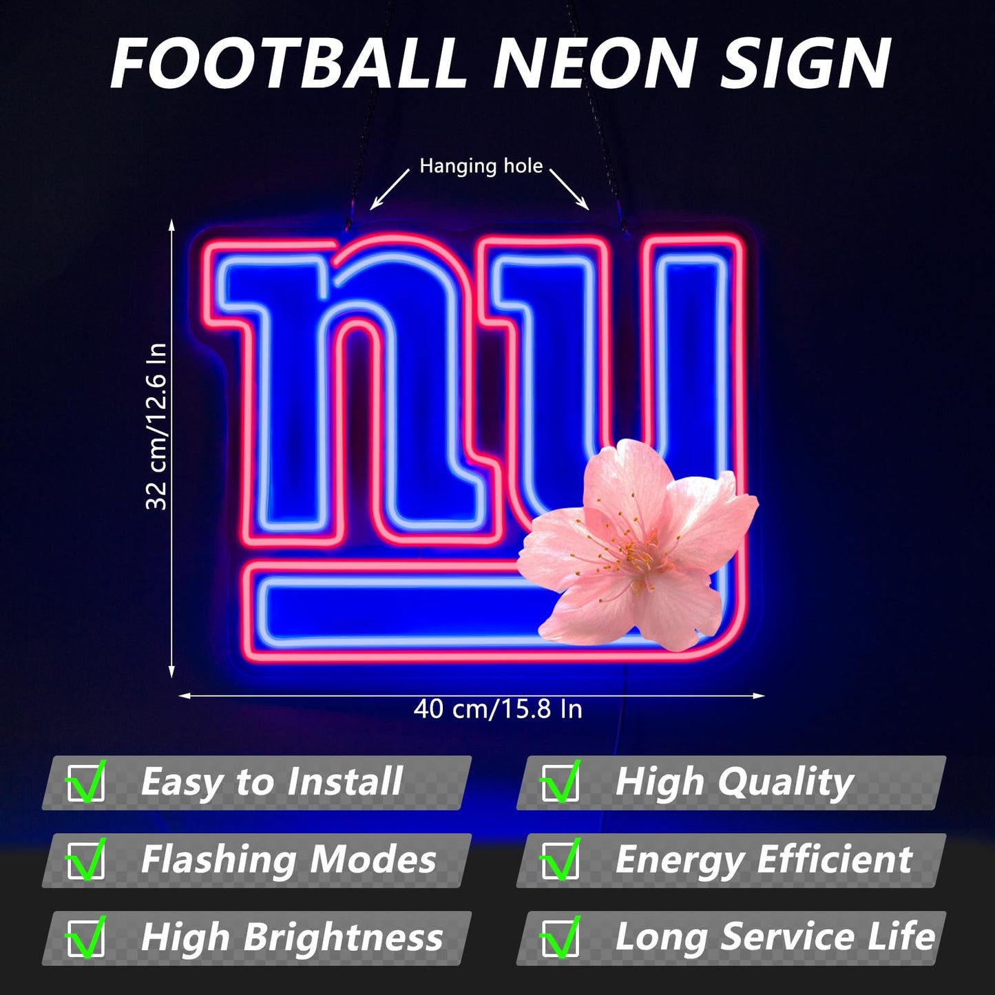 NY Football LED Neon Dimming Sign For Bar, Garage, Mancave (15.8 x 12.6 inch)