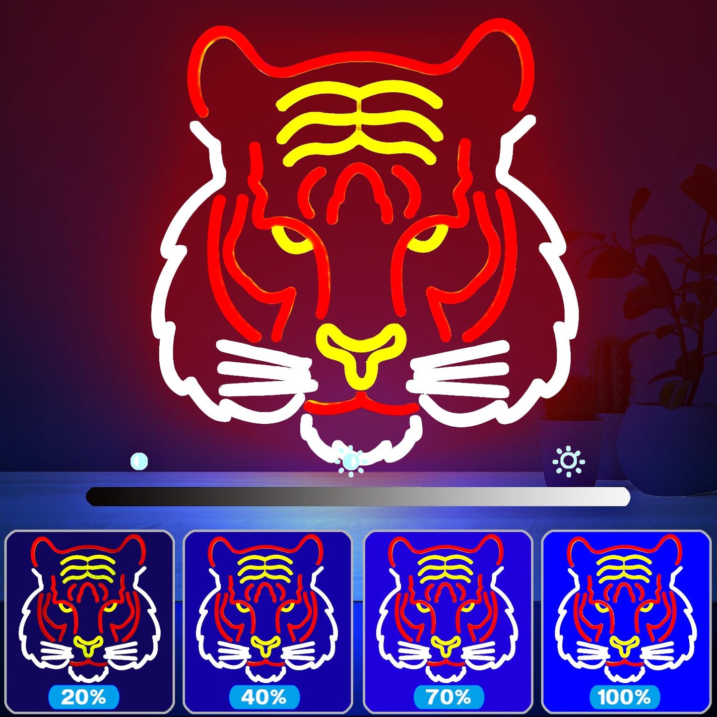 Tiger Neon Neon LED Hanging Sign, Dimmable, USB, 13x13 inches