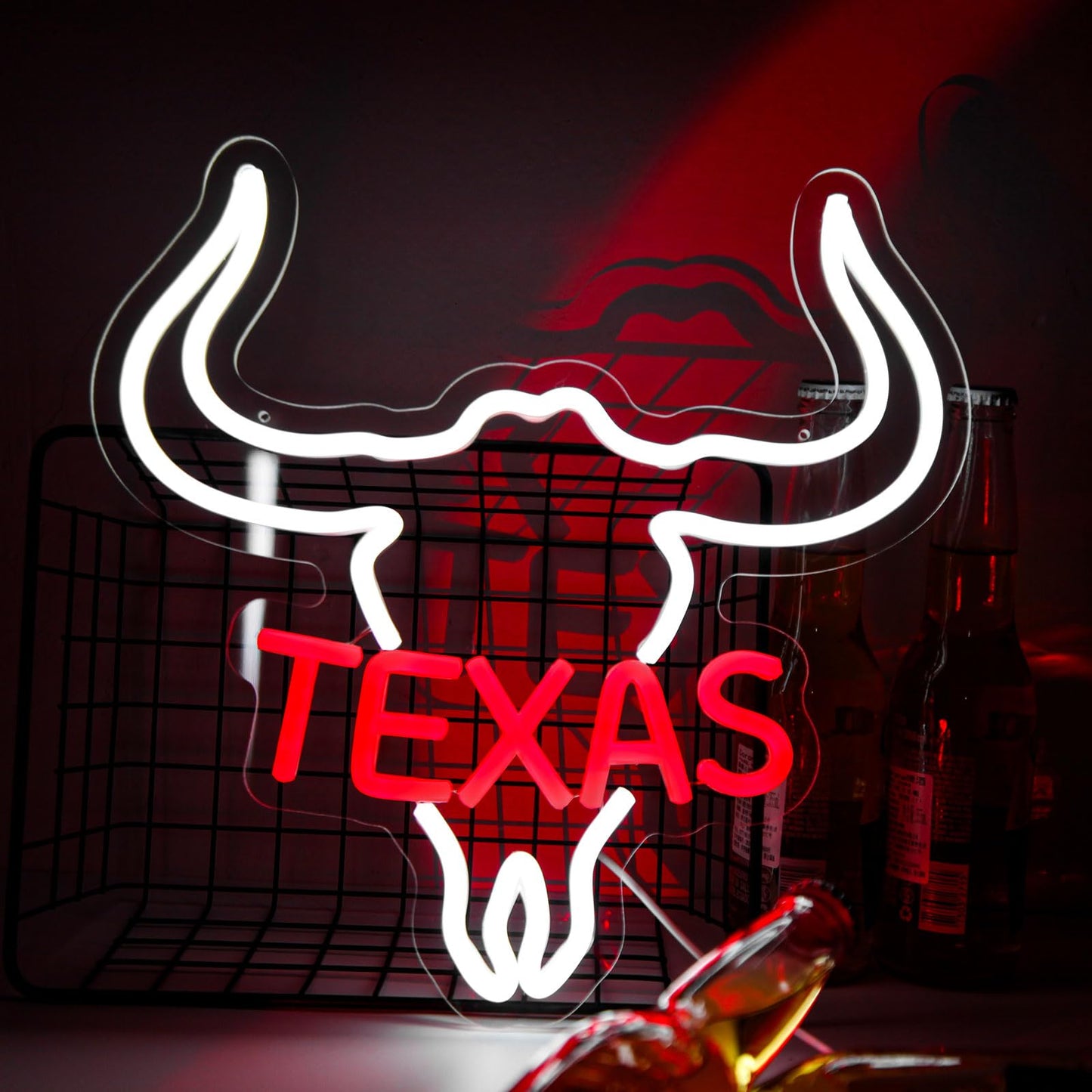Texas Bull Neon LED Sign, USB Powered, 13x13 inches
