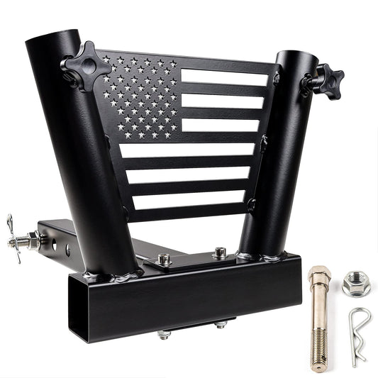 American Flag Laser Cut Dual Flag Hitch Mount Bracket for 2" Truck Trailer Receiver