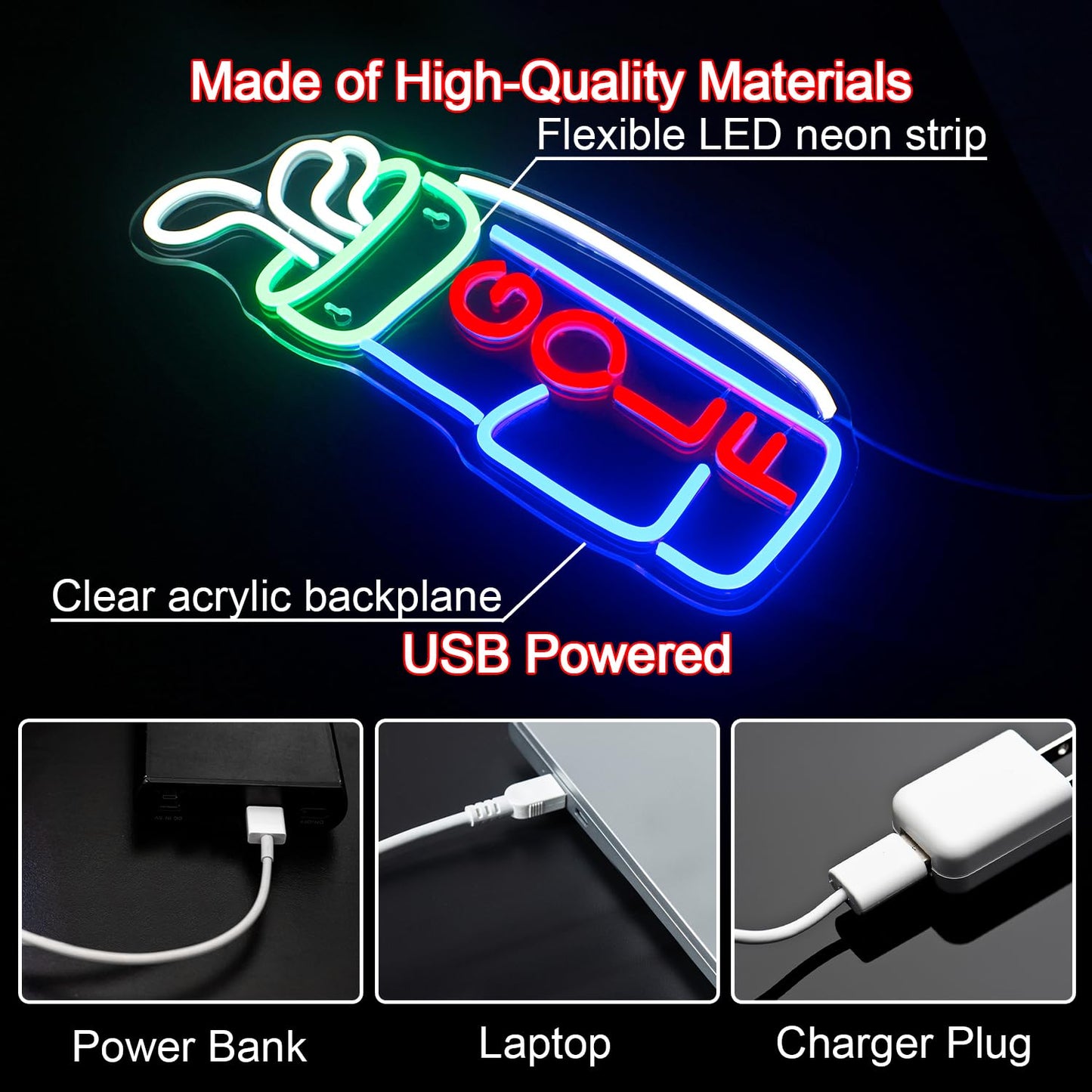 Golf Neon LED Sign for Bar, Golf Club 16.5'' x 6.7'' inch