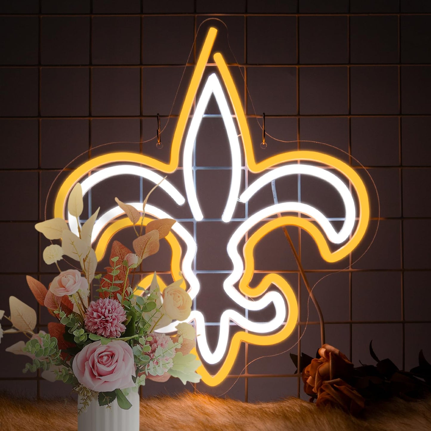 Louisiana LED Hanging Neon Sign, Dimmable, USB, Saints, 14X13 inches