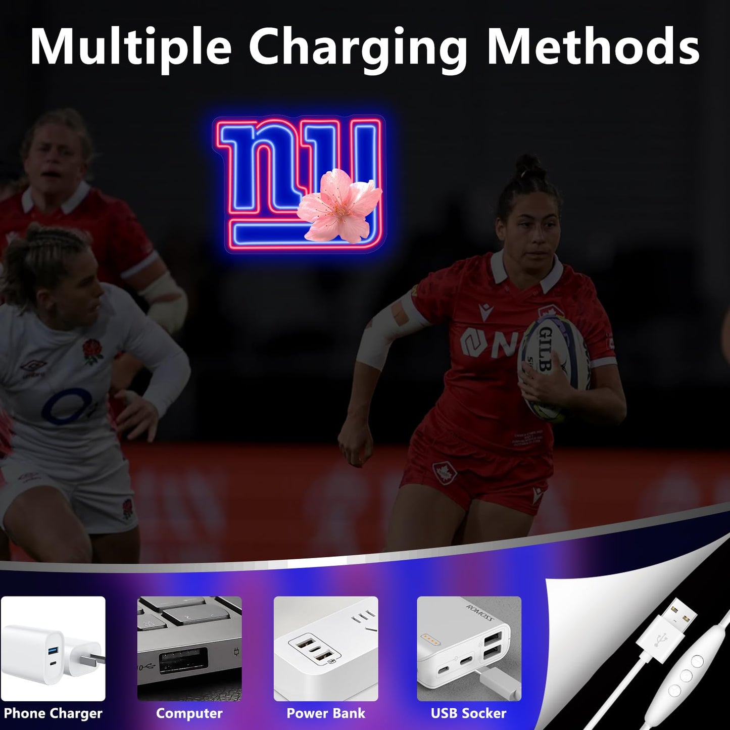 NY Football LED Neon Dimming Sign For Bar, Garage, Mancave (15.8 x 12.6 inch)