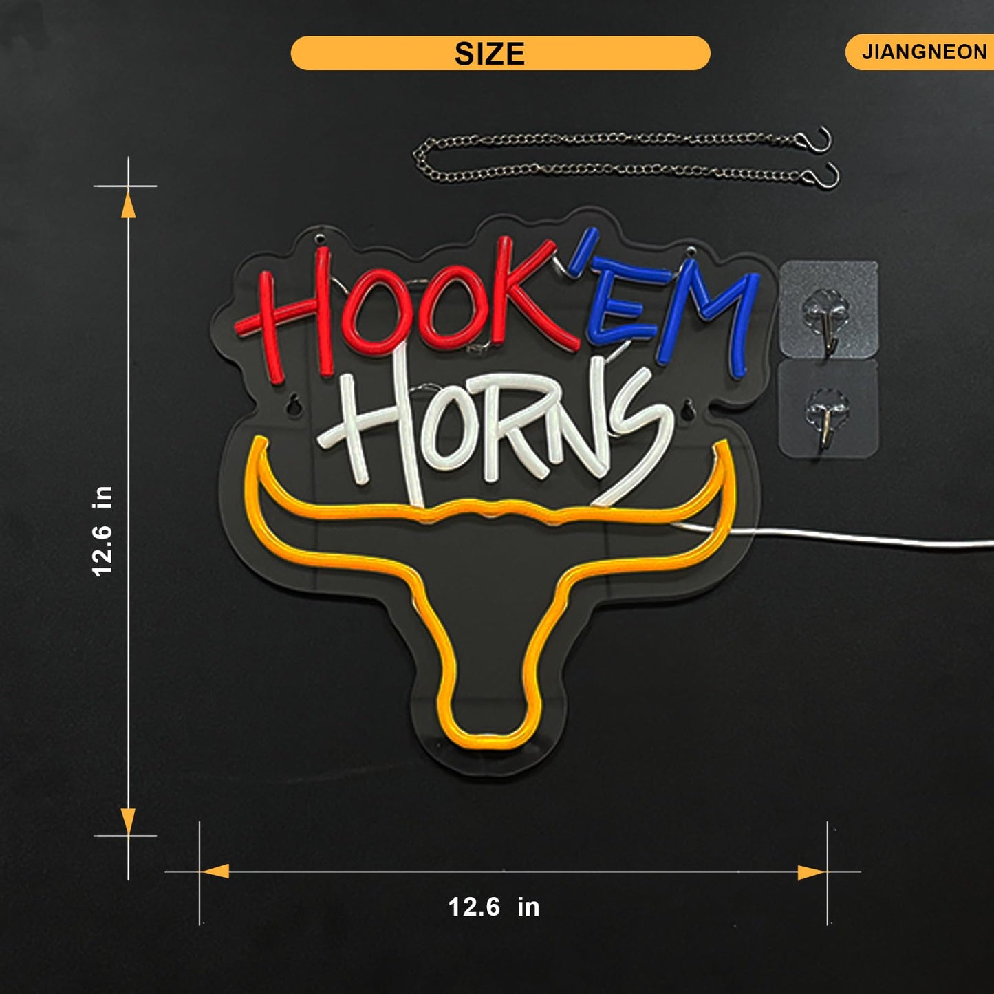 Hook Horns Steer Neon LED Sign TEXAS, Dimmable, USB, 12.6 x 12.6 inches