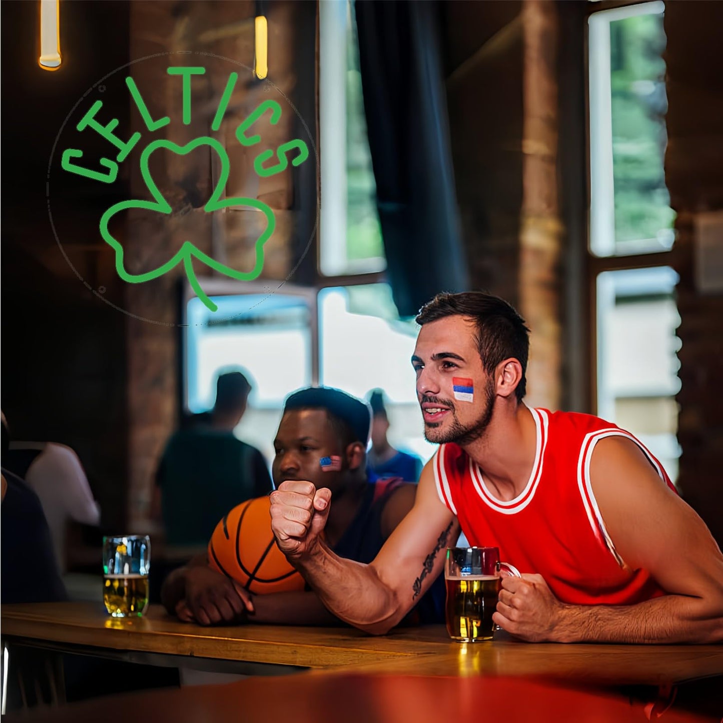 Basketball Celtic LED Hanging Sign, Dimmable, USB, 12x12 inches Boston