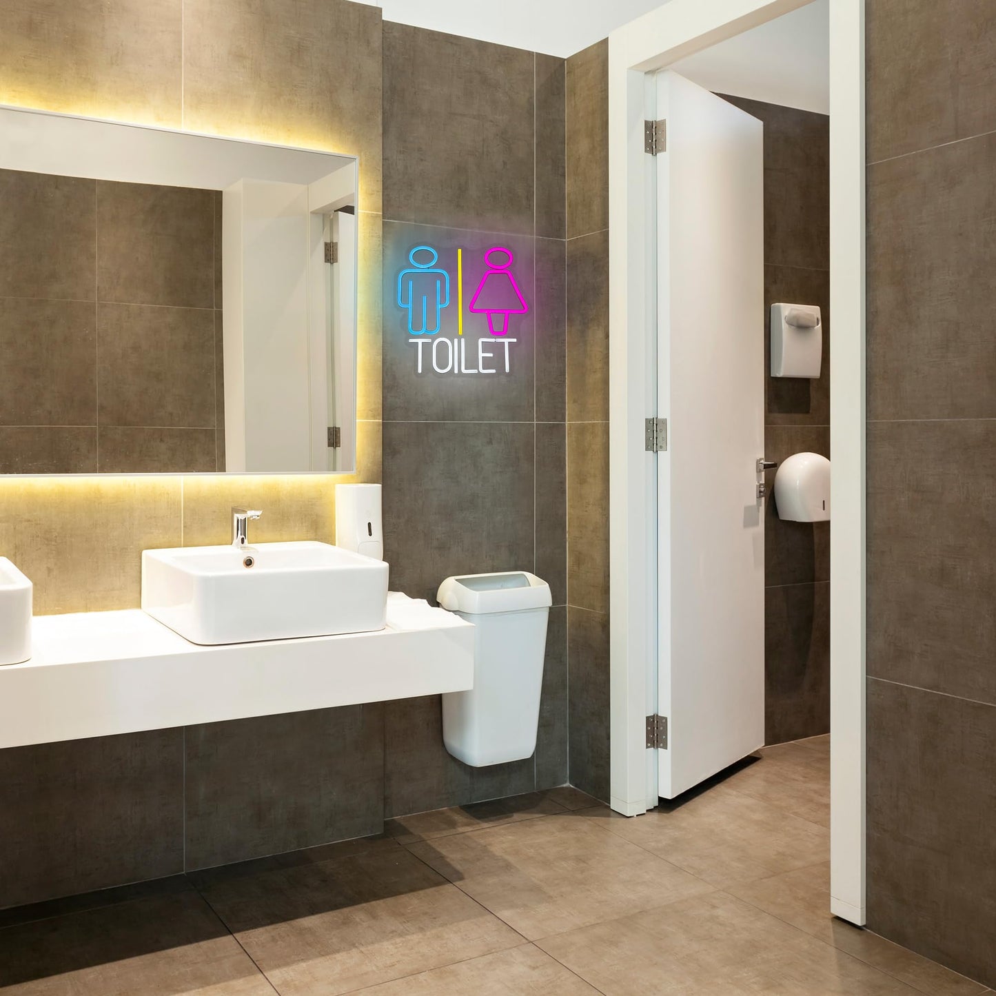 Toilet, Restroom Neon LED Sign, Dimming, USB, Wall Mounting, 12.6” x 12.6” inch