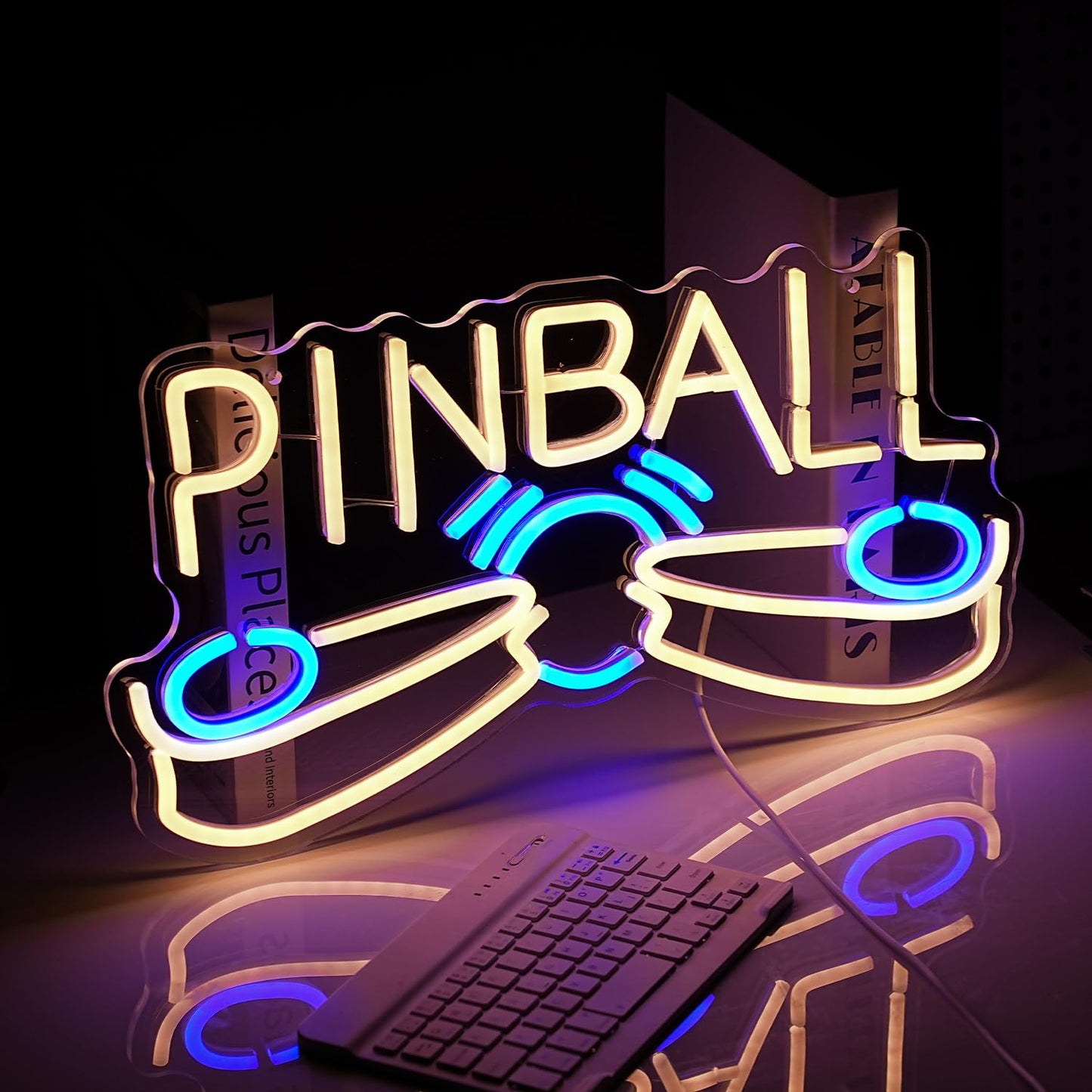 Pinball LED Neon Sign, Dimmable, USB Powered, 17x9 inches