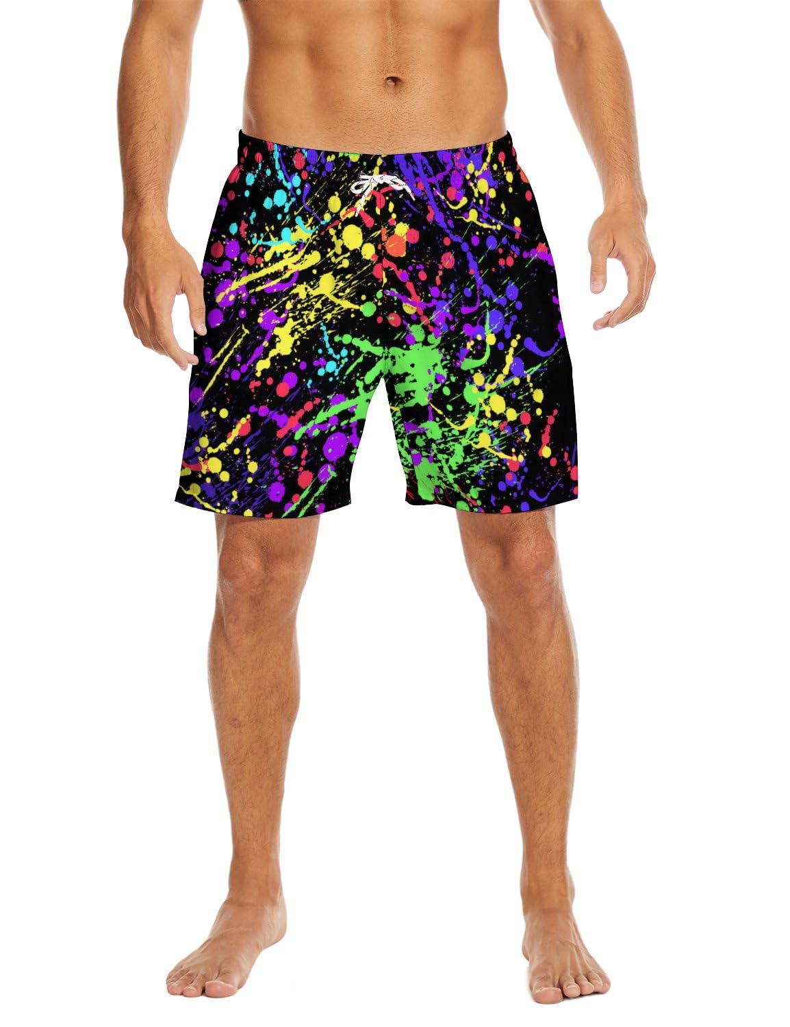 Paint Splash Mens Swim Trunks w/ Compression Liner, 7 Inch, Quick Dry