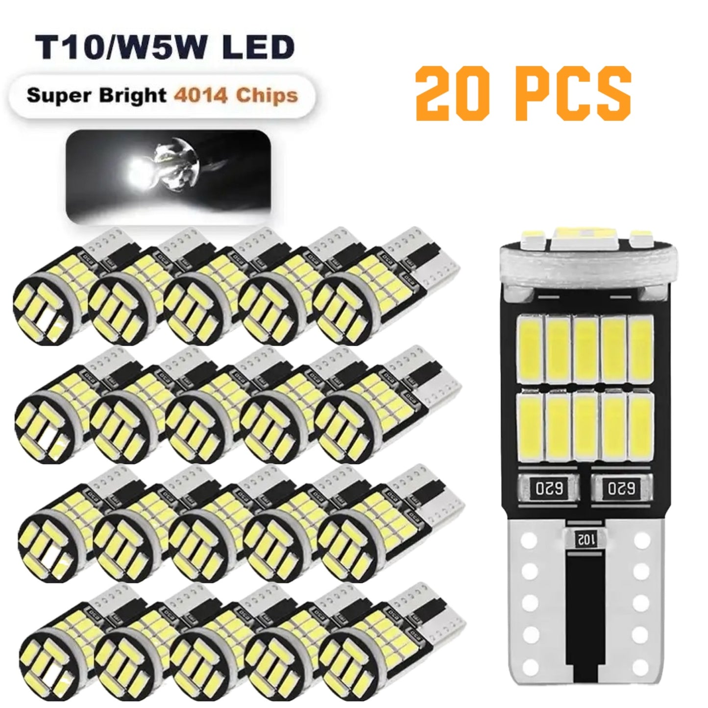 20 Pack Xtreme Bright T10, 168, 194, W5W LED Bulbs for Car Interior/exterior