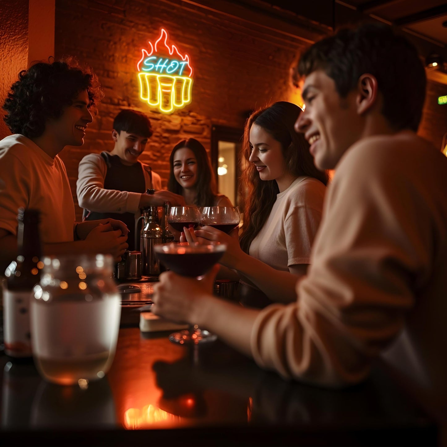 Bar Shots Neon LED Hanging Sign, Dimmable, USB, 16 x 12