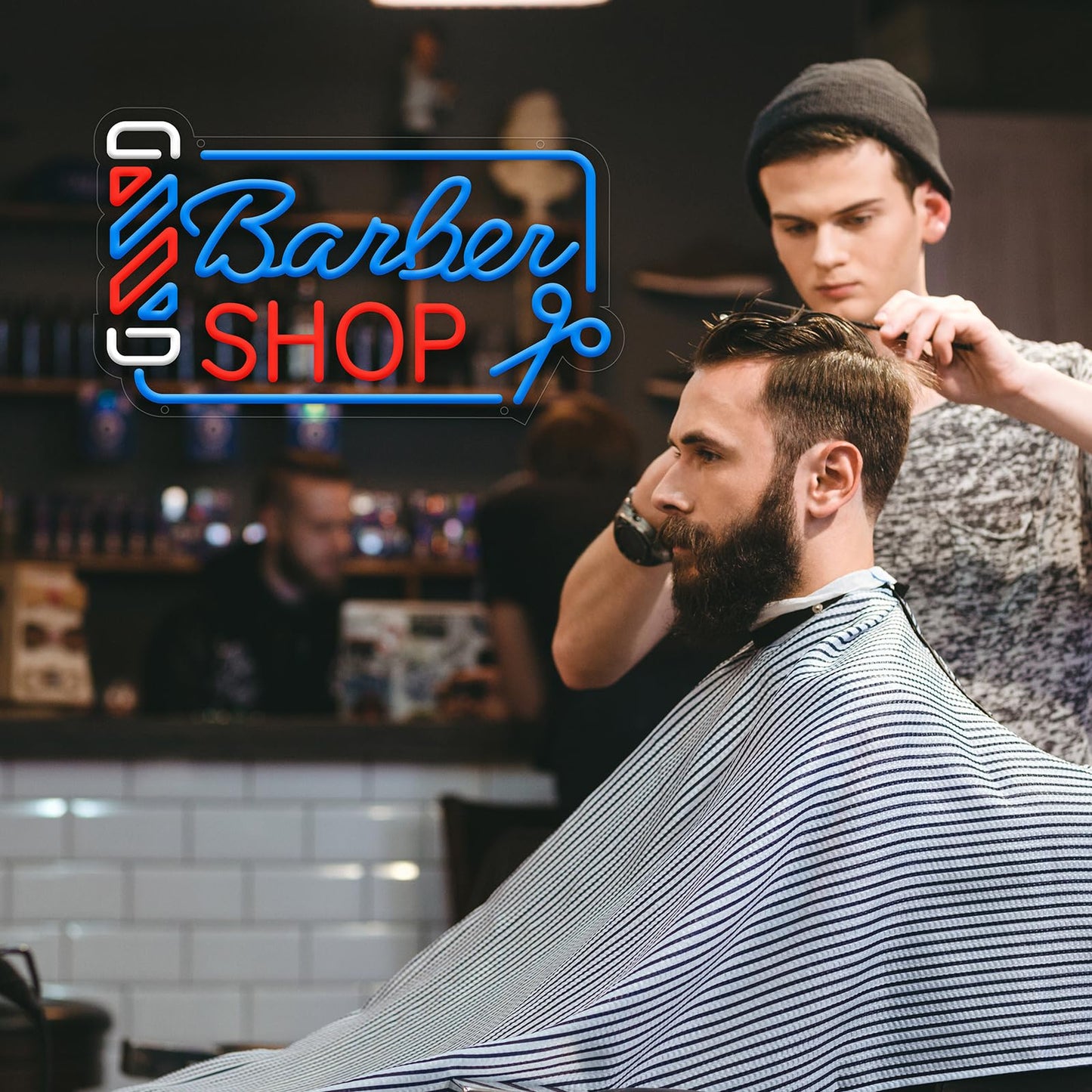 Barbershop Sign LED Neon for Shop, Business 17.3” x 10.1” inch