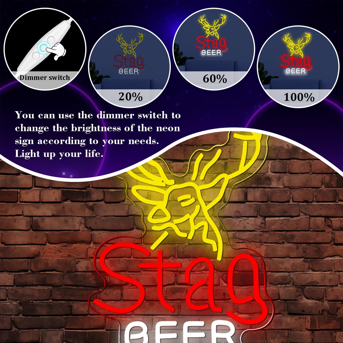 Beer Bar Neon LED Sign, Dimmable, USB Powered, (17 x 13 inch)