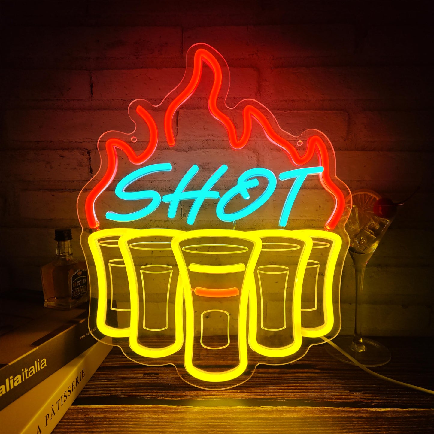 Bar Shots Neon LED Hanging Sign, Dimmable, USB, 16 x 12
