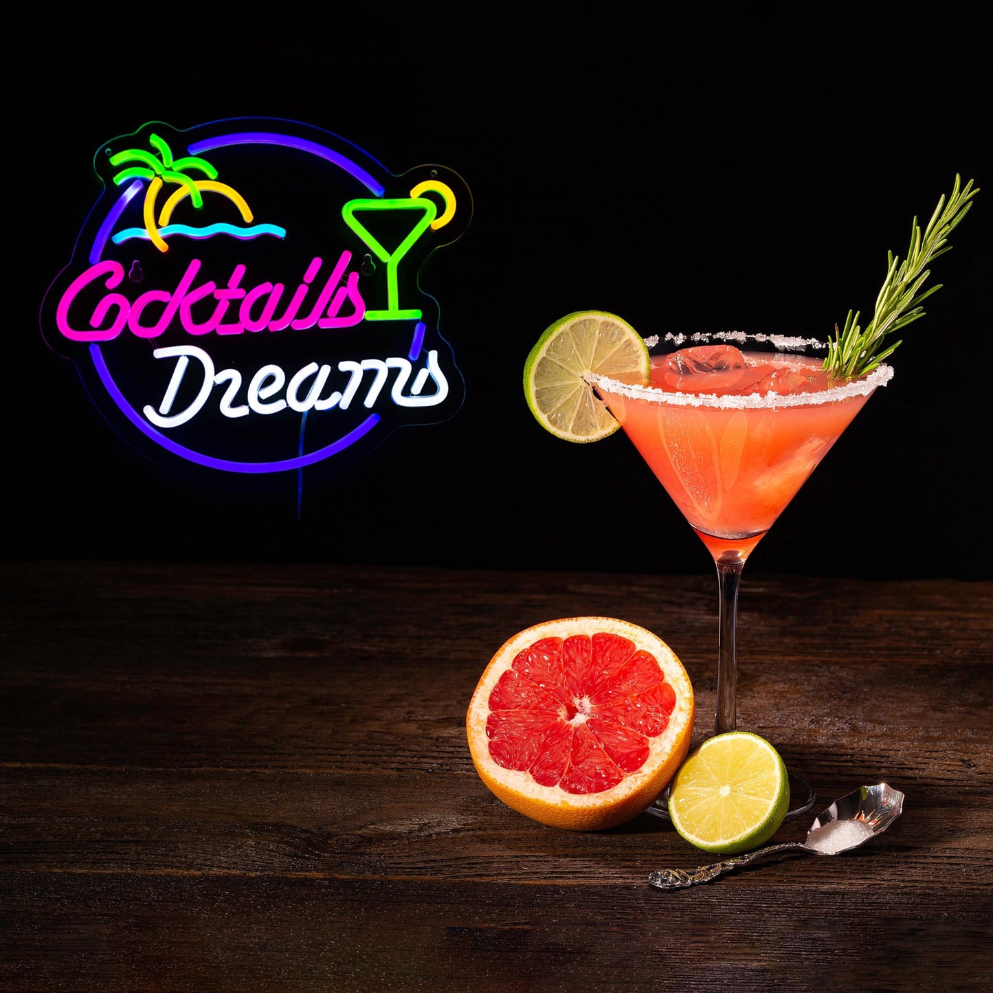 Cocktails and Dreams Neon LED Sign,Dimmable, On/Off Switch USB, (16 x 13 inches)