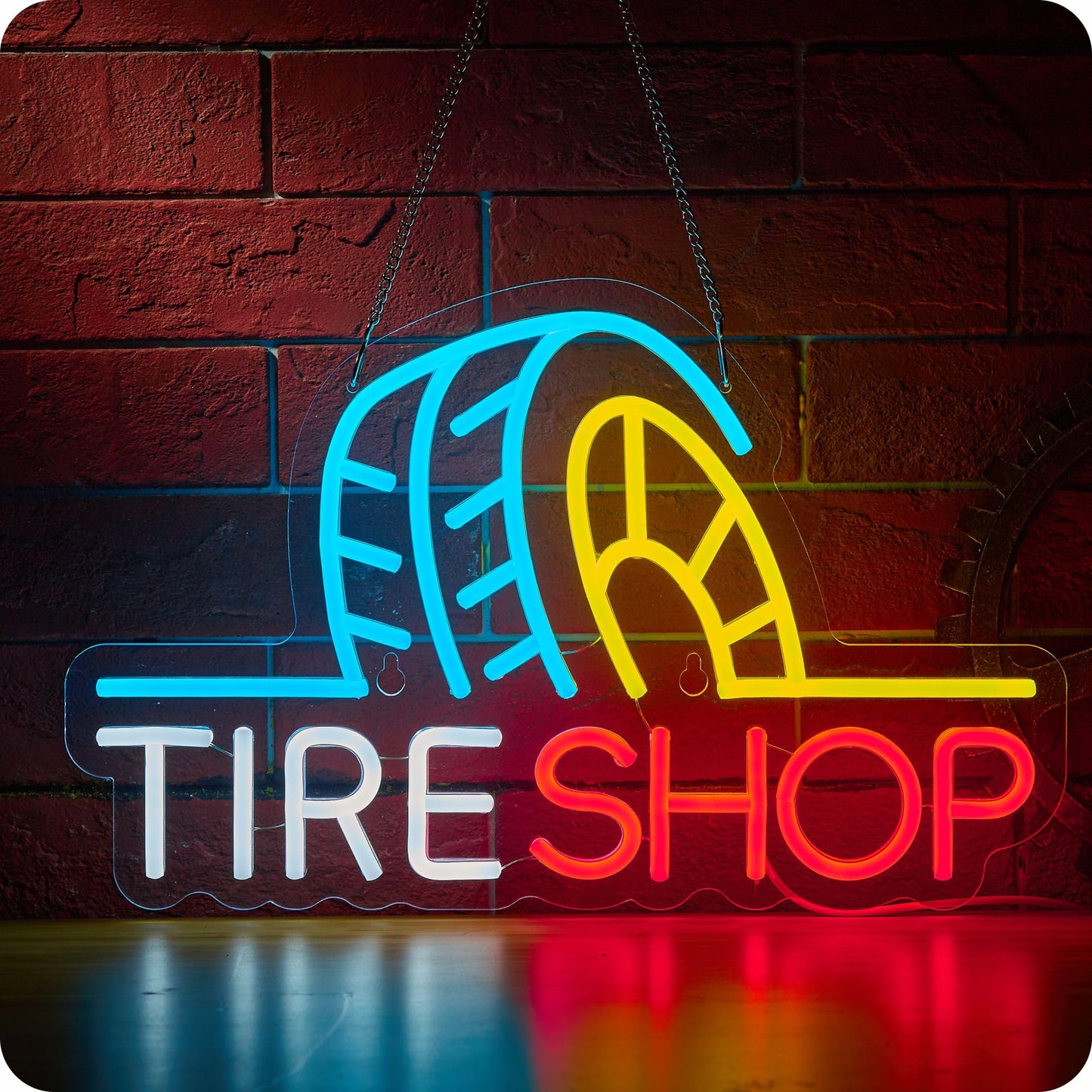 Tire Shop Neon LED Sign for, Dimming, USB Powered, 16.5 x 11 inches