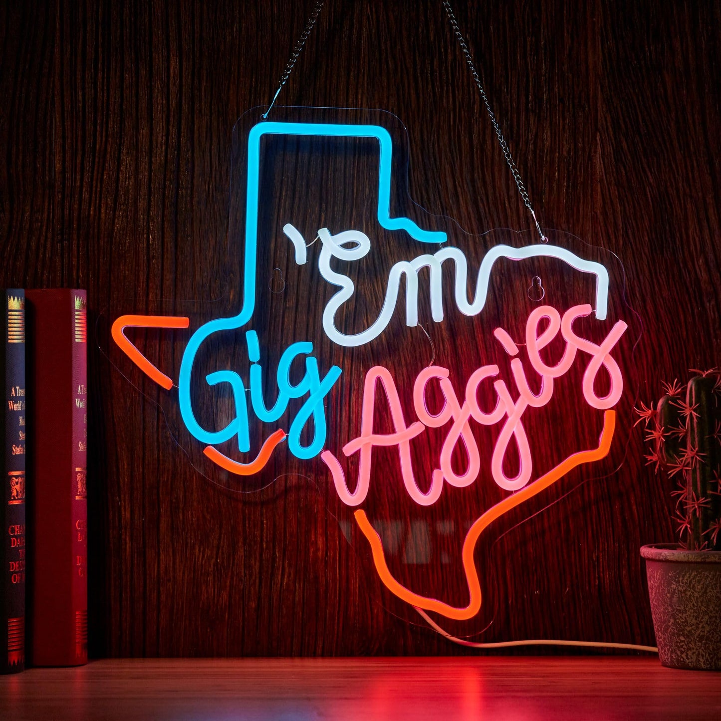 Texas Gig Em Neon Sign LED For Room, Dorm , Garage , Man-cave 16” x 15” inch