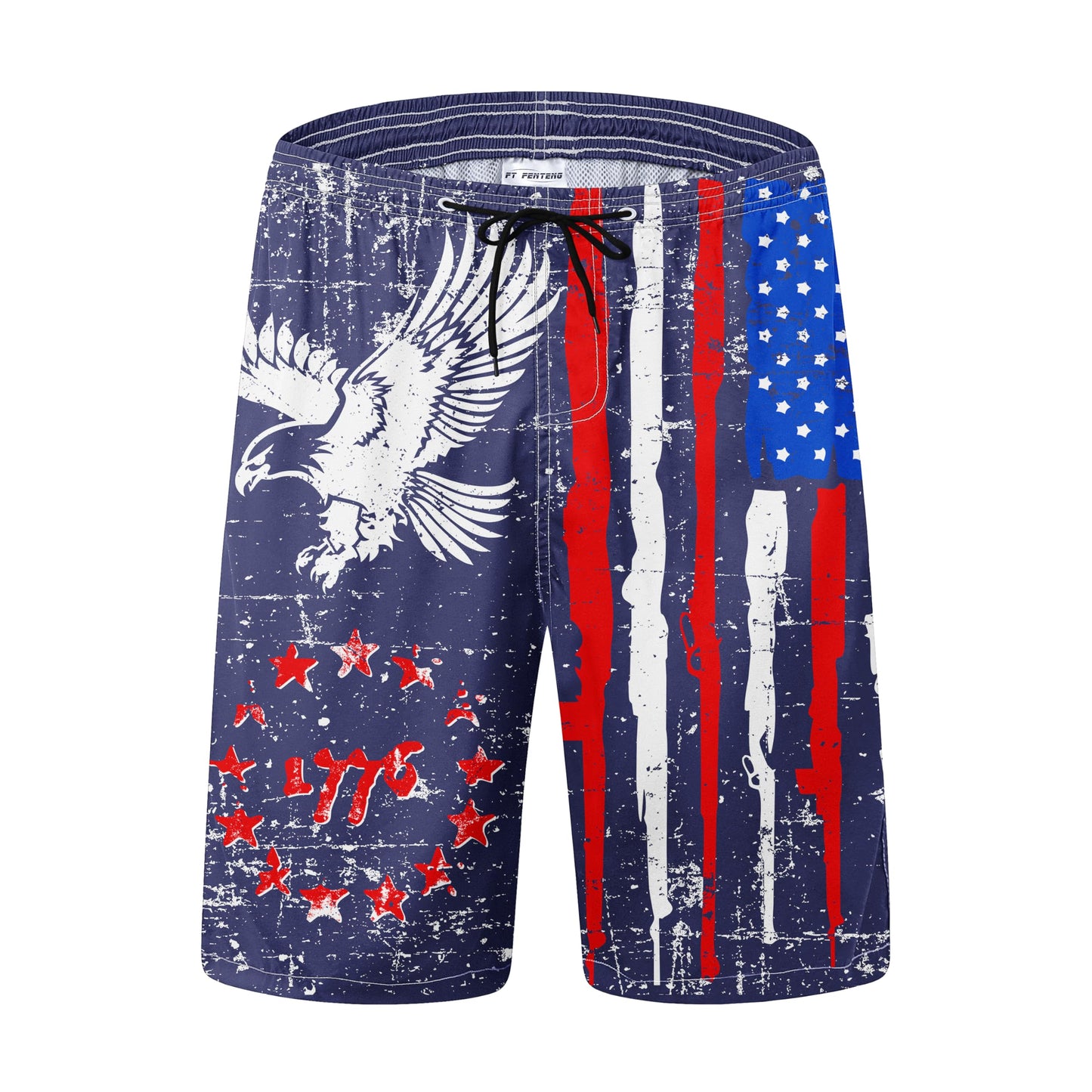Men’s Quick-Dry 1776 US Flag Swim Trunks, Mesh Lined, Multiple Sizes