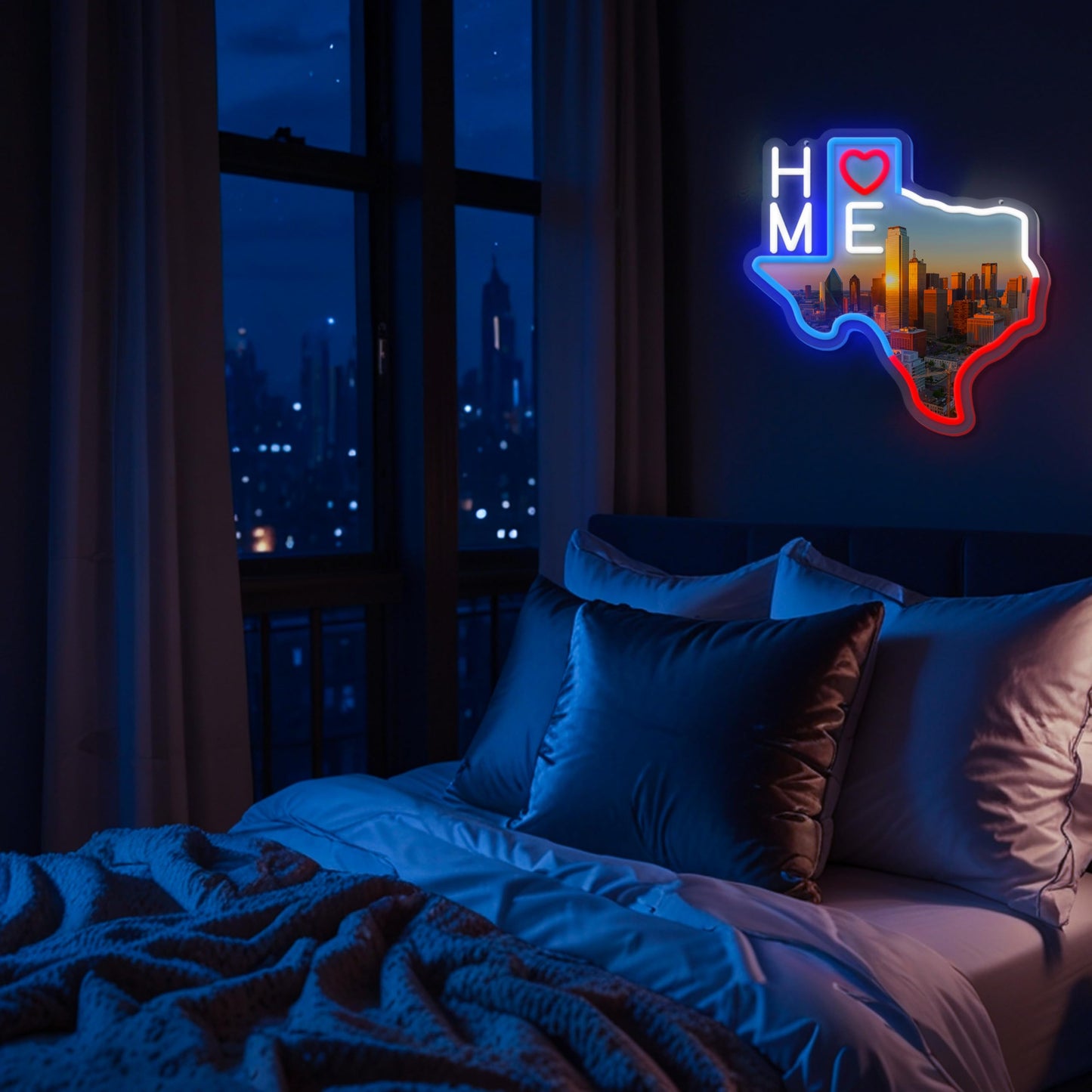 Texas Home Neon LED Sign, USB, Dimmable, 13”x13” inch