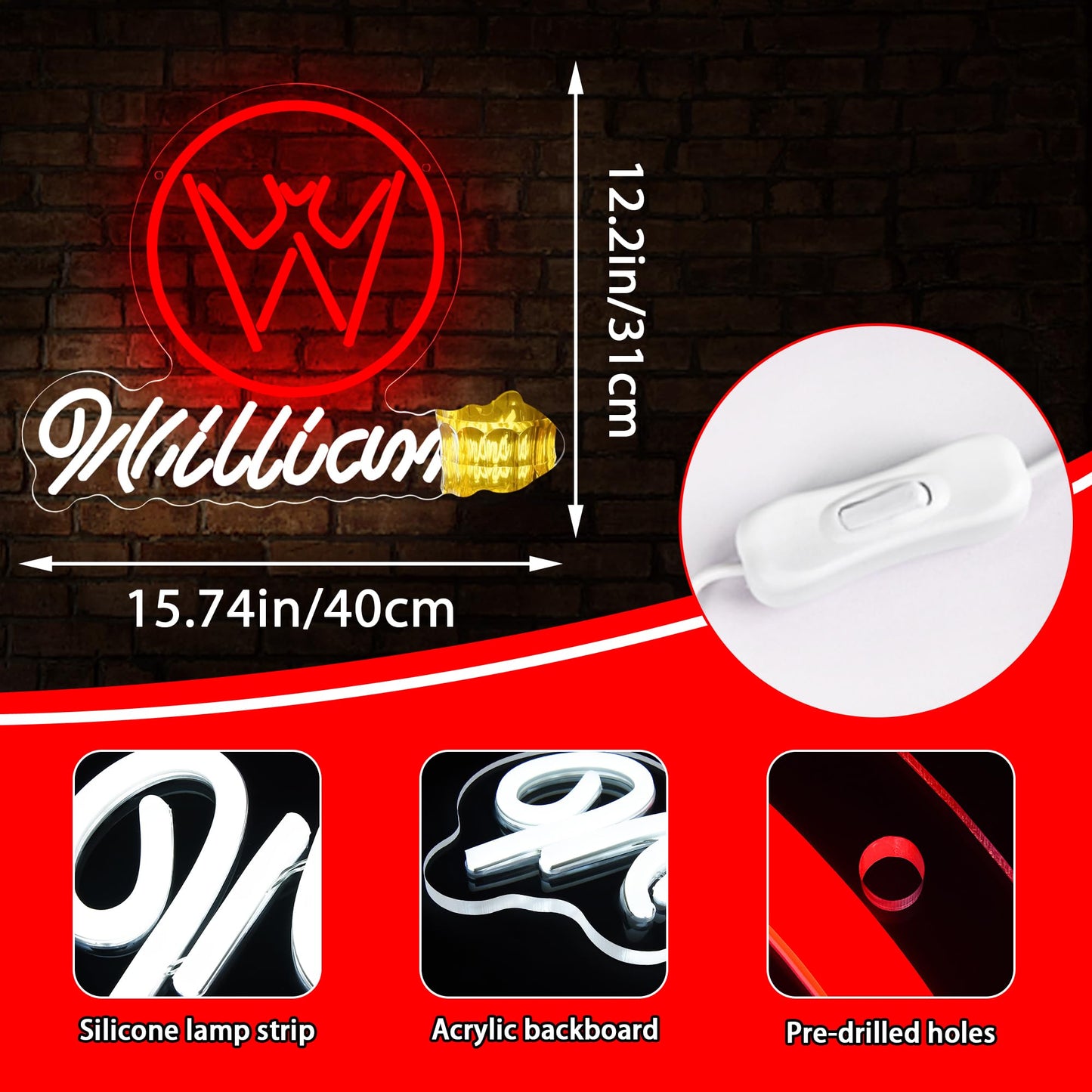 Whiskey Neon LED Sign for M Man-Cave, USB,  15.7” x 12.2” inch