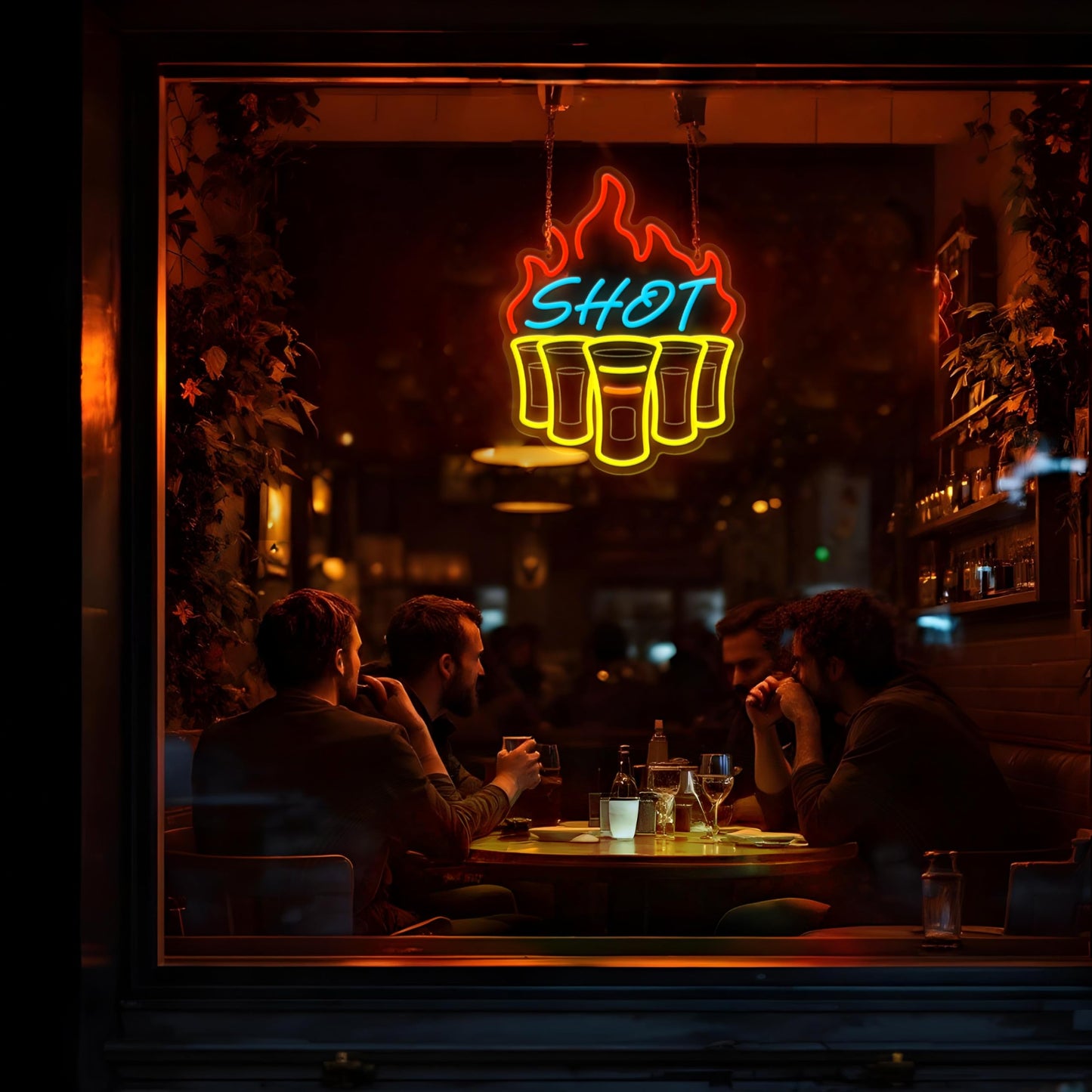 Bar Shots Neon LED Hanging Sign, Dimmable, USB, 16 x 12