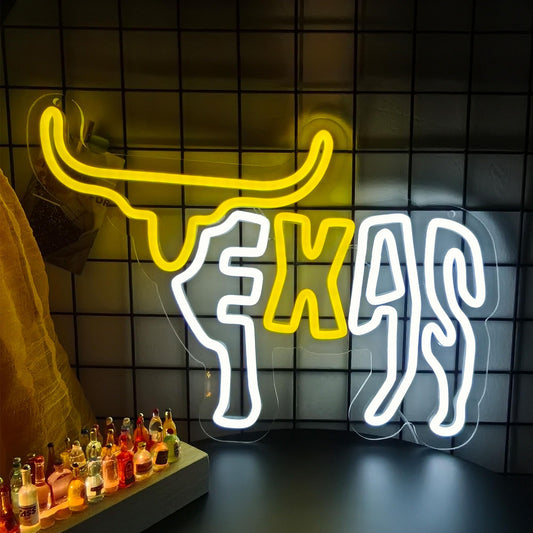 College Longhorn Neon LED Sign, Dimmable, Hanging, 16.7” x 11” Inch