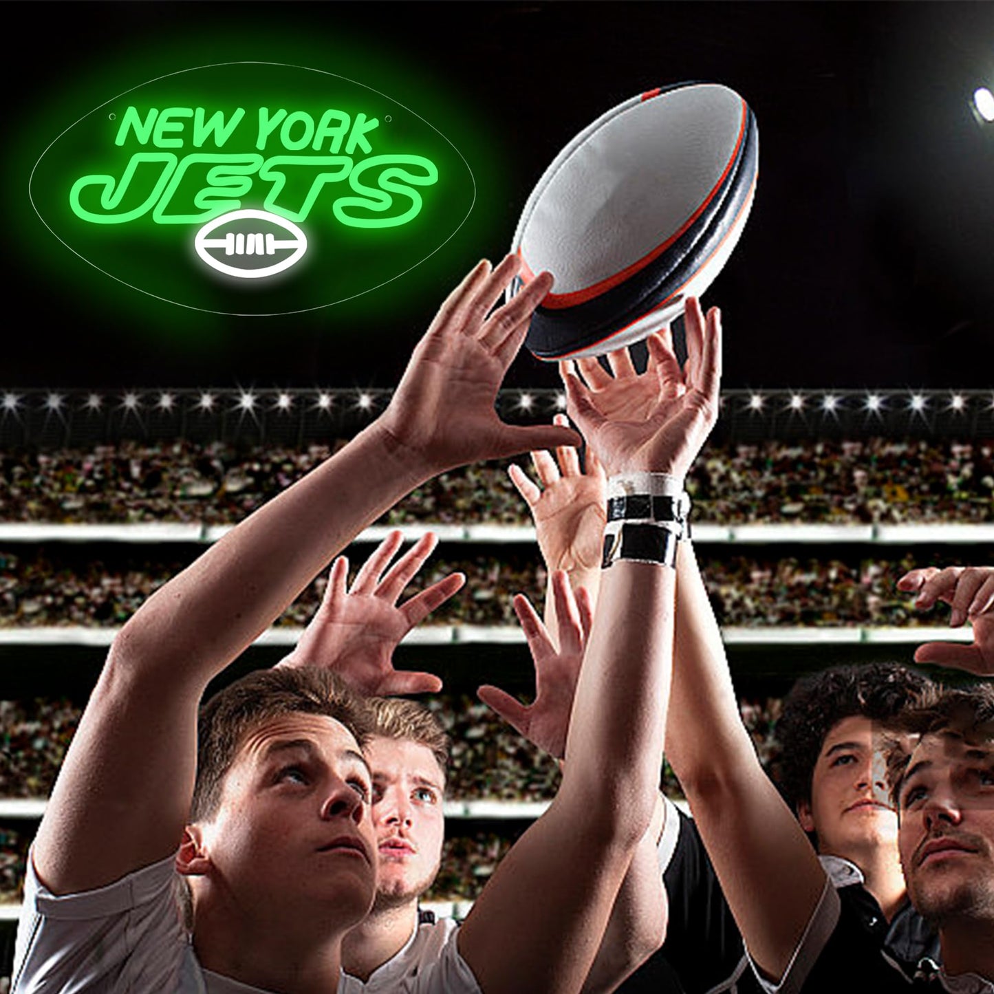 Jets Neon LED Hanging Sign, New York, USB Powered, 16 x 9 inches