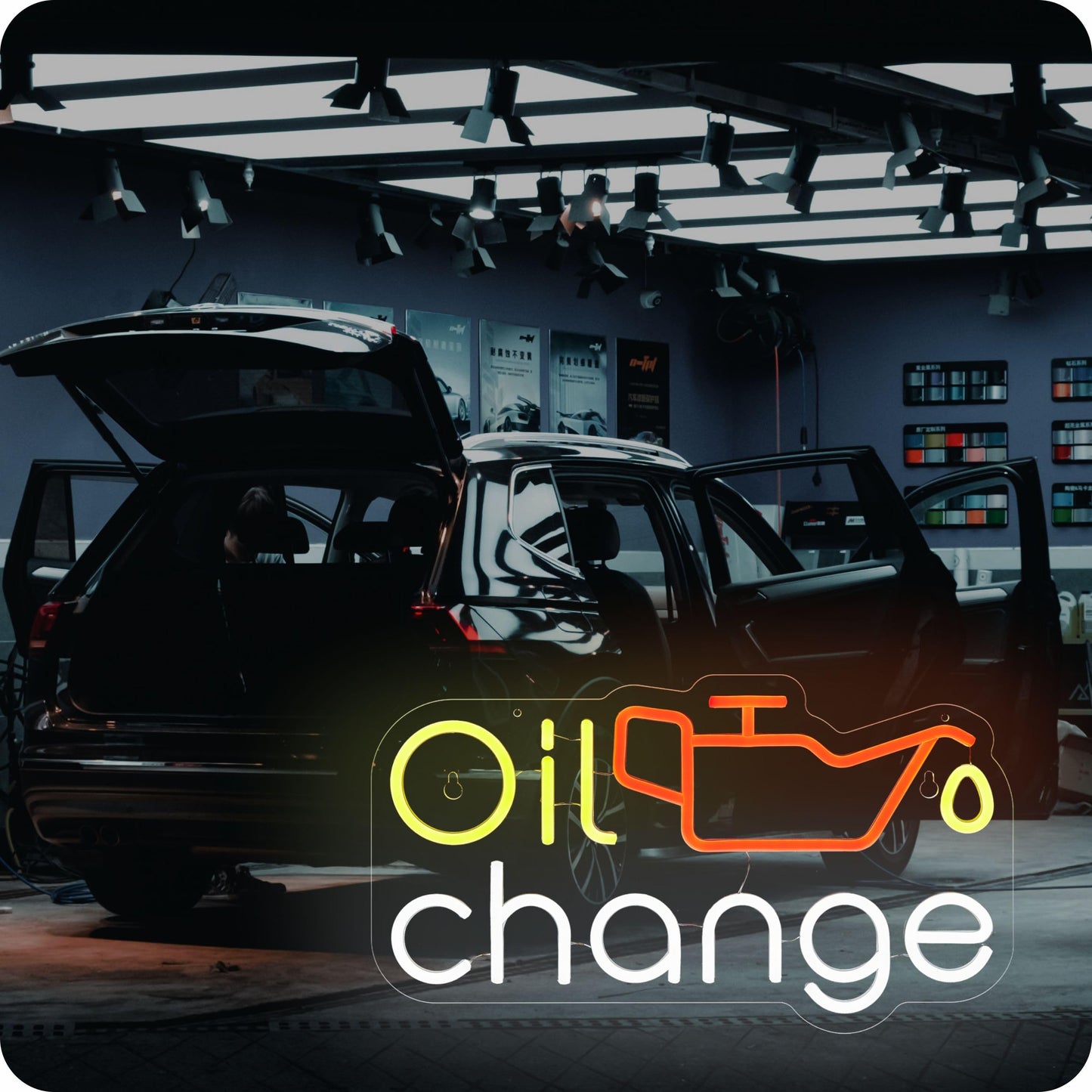 Oil Change Neon LED Sign for Auto Shop, Dimming, USB Powered 9.3 x 16.5 in