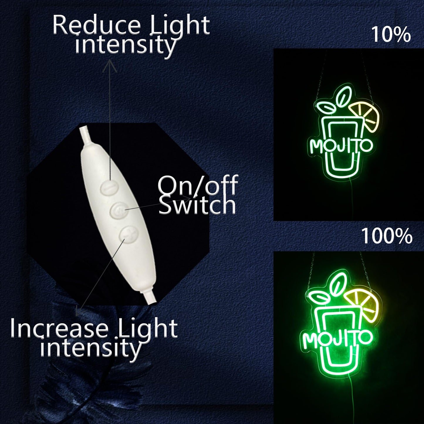 Mojito Neon Sign LED, Dimmable, USB, Wall Hanging (16 x 12.4 Inch)