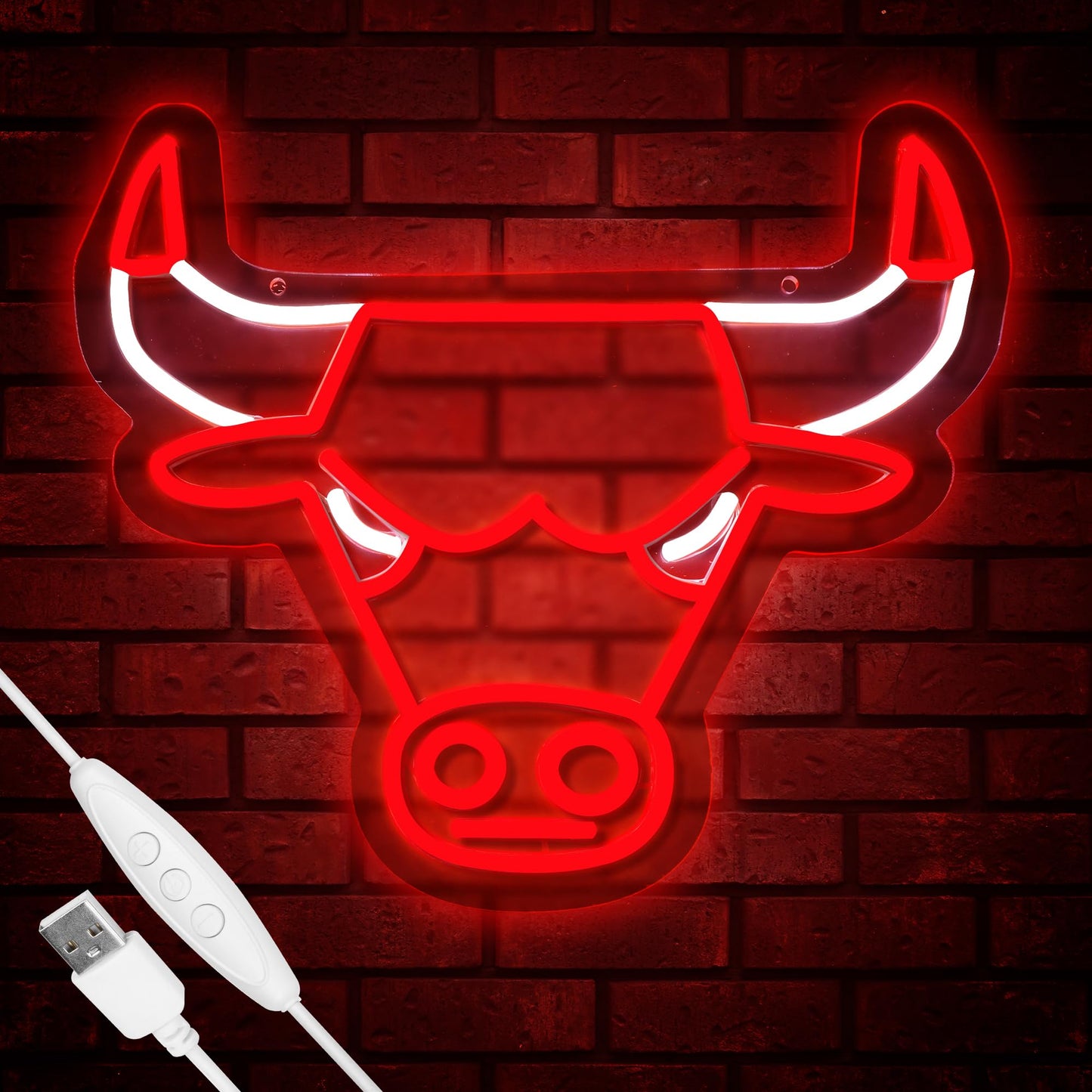 Basketball Bulls Neon LED Hanging Sign, Dimmable, USB, 14x12 inches Chicago