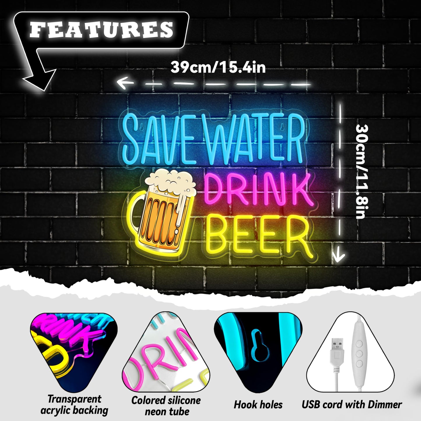 Save Water Drink Beer Neon Sign LED For 15” x 12” inch