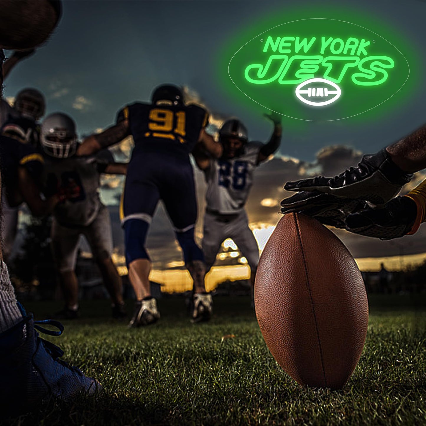 Jets Neon LED Hanging Sign, New York, USB Powered, 16 x 9 inches