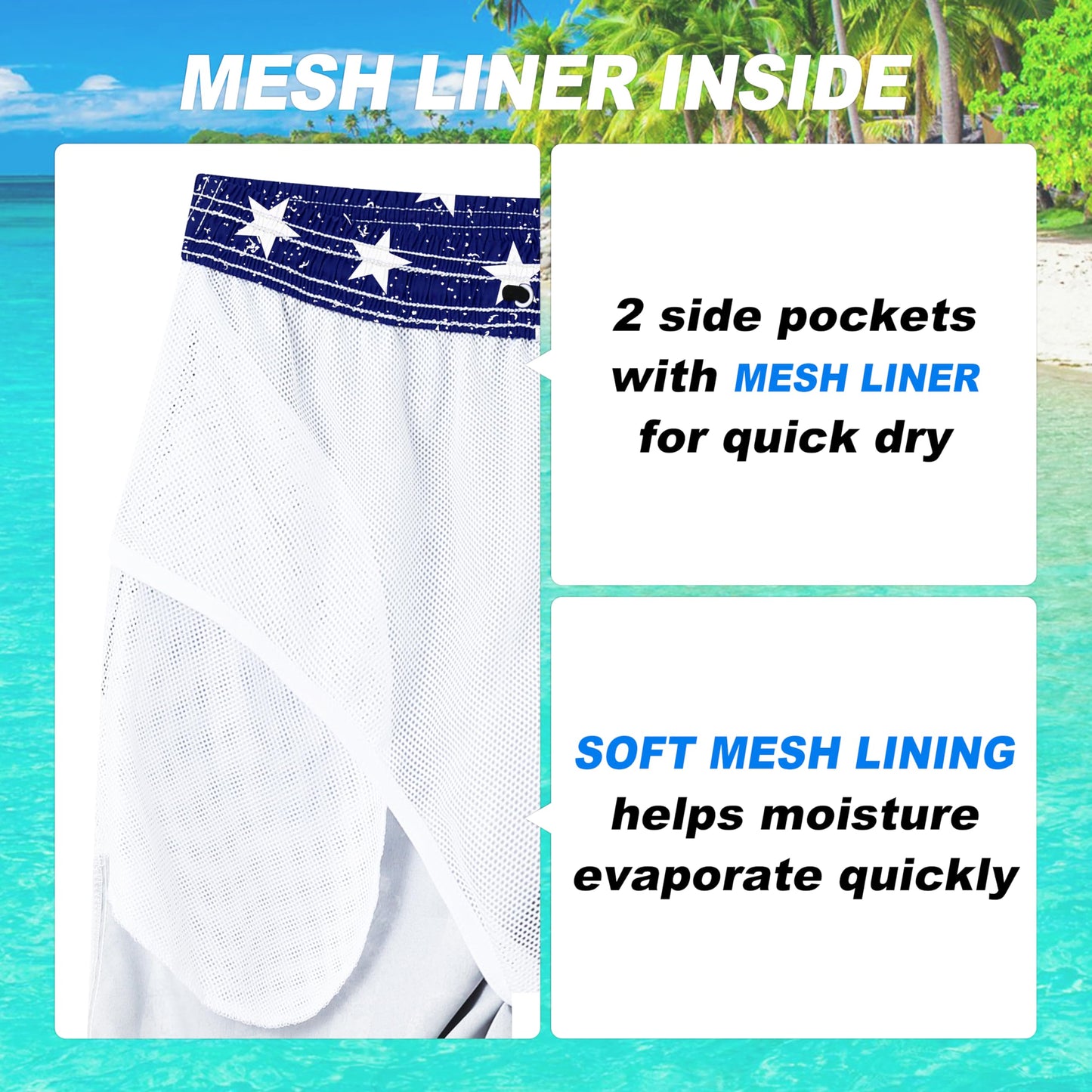 Men’s Quick-Dry, US Flag Swim Trunks, Mesh Lined, Multiple Sizes