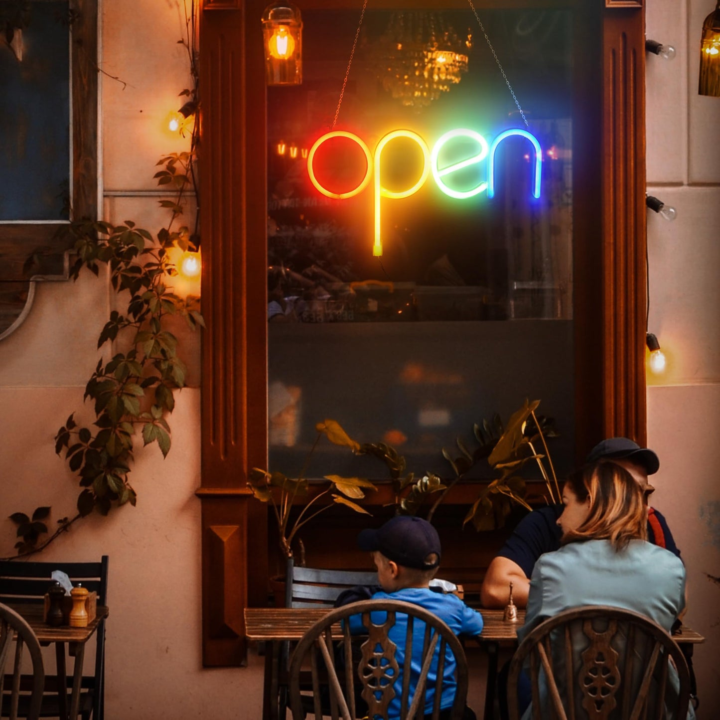 Open LED Neon Sign for Business - USB or AAA Powered, 13.8 x 7.1 inch Shop Window Display