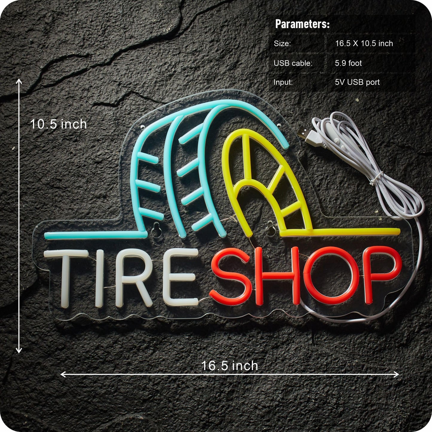 Tire Shop Neon LED Sign for, Dimming, USB Powered, 16.5 x 11 inches