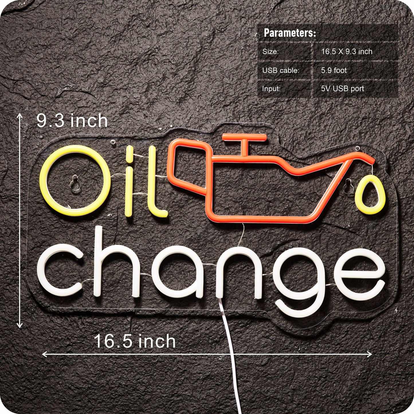 Oil Change Neon LED Sign for Auto Shop, Dimming, USB Powered 9.3 x 16.5 in
