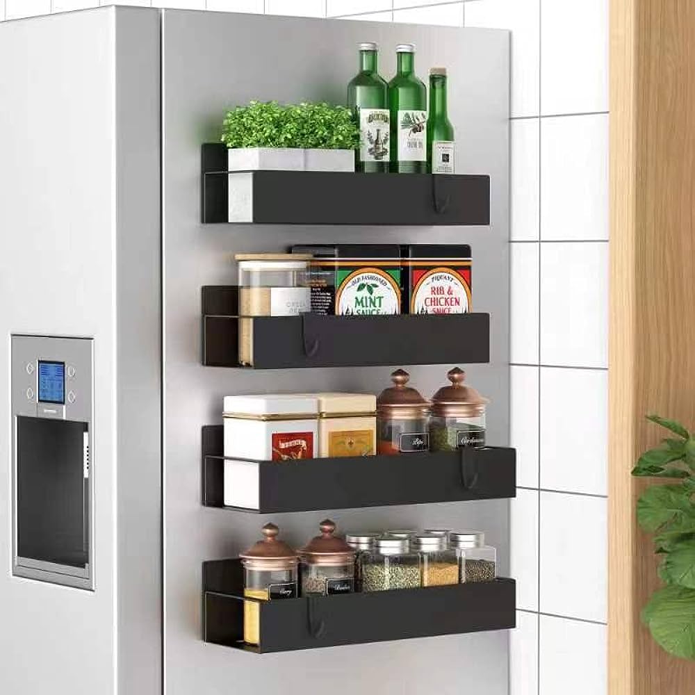 4 Pack Magnetic Spice Storage Rack Organizer for Refrigerator or  Oven
