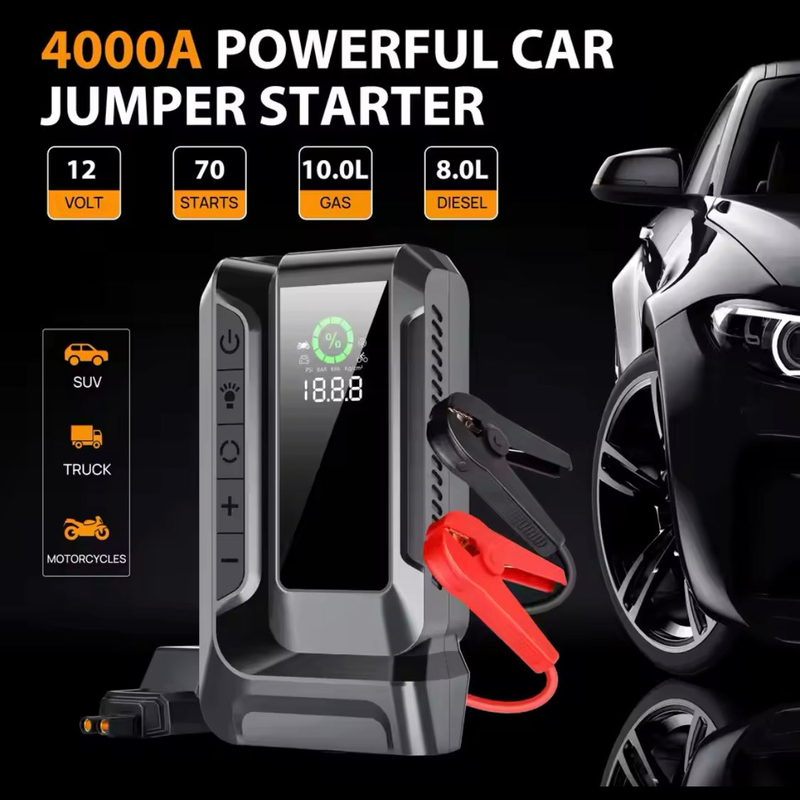 4000A Car Jump Starter / Air Compressor, 150PSI Portable Jump Starter
