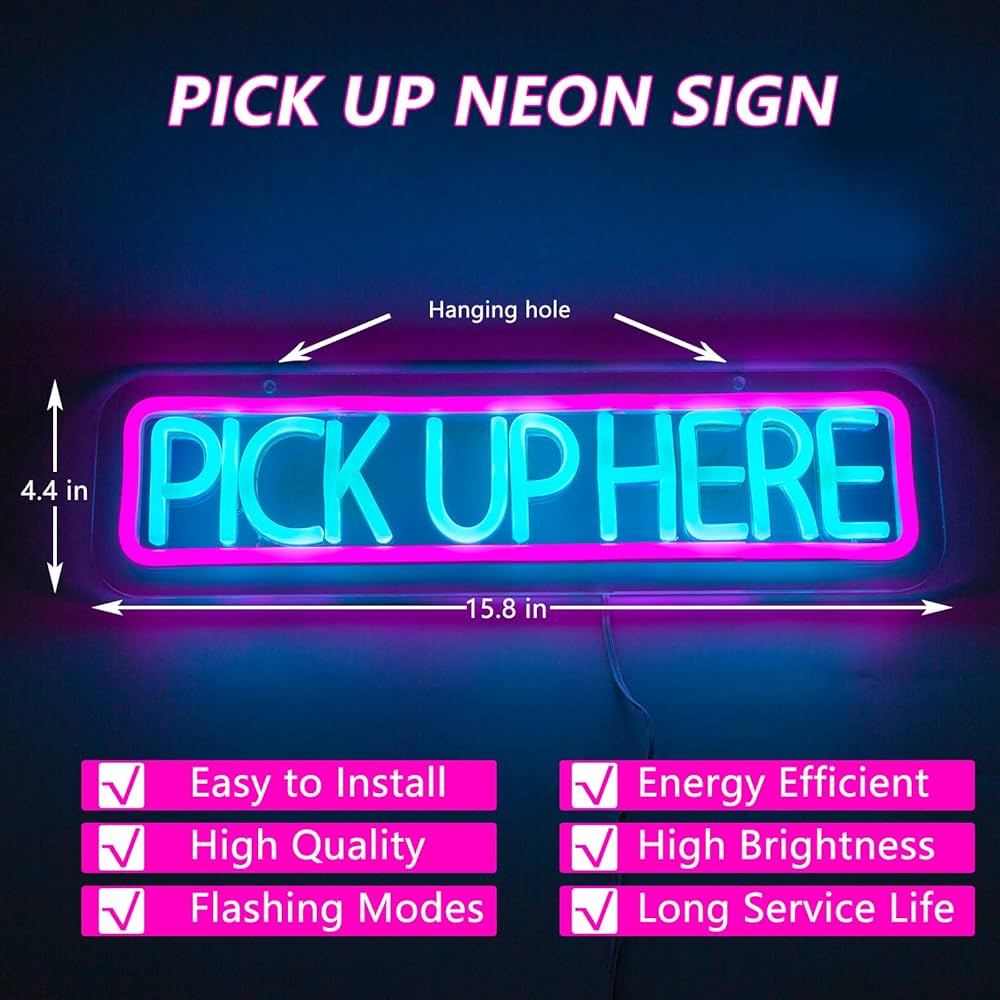 Order Here &  Pick-Up Here Neon LED Restaurant Sign 4”x15” inch