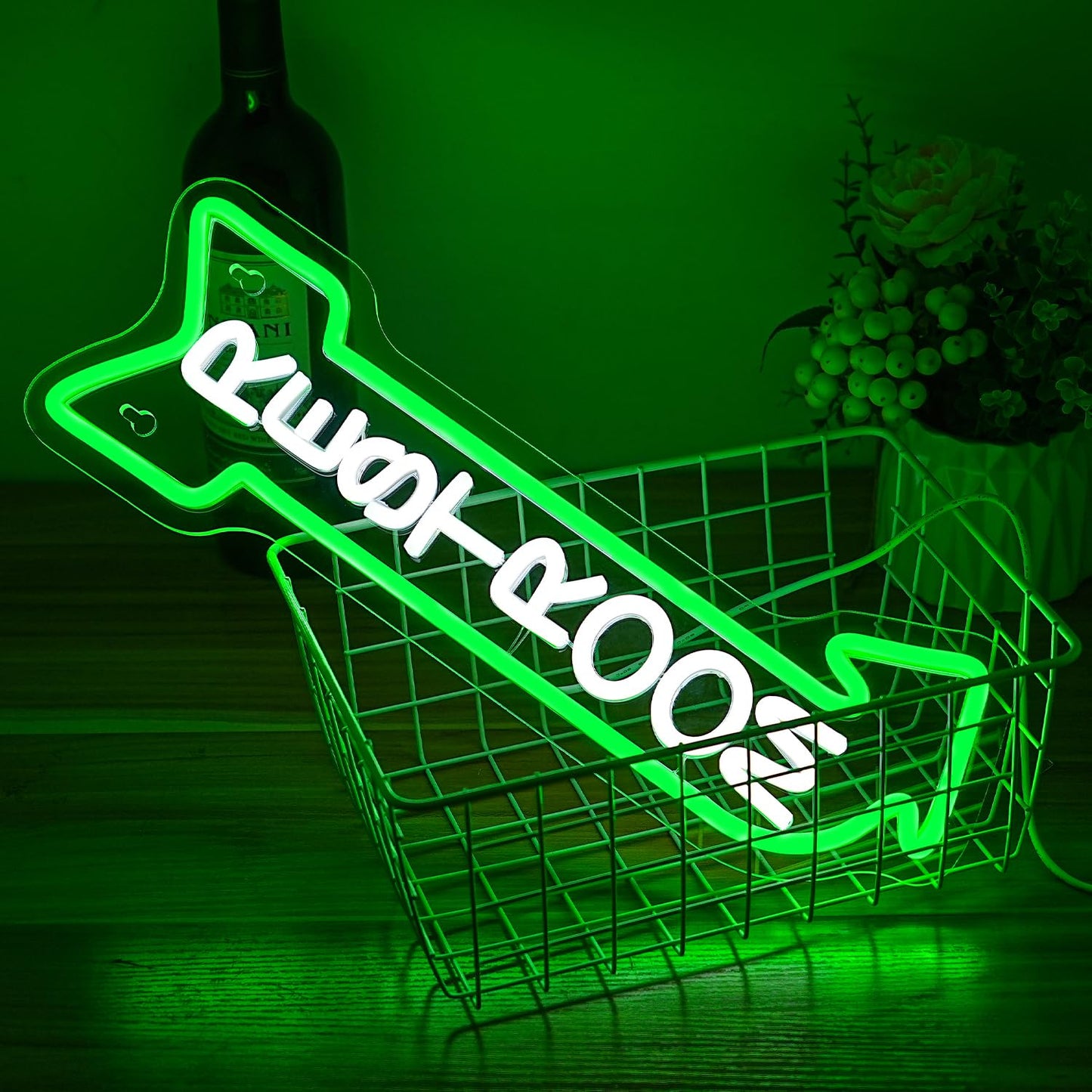 Restroom Arrow Left/ Right Neon LED Sign, Dimming, USB (16.9” x 6.3” inch)