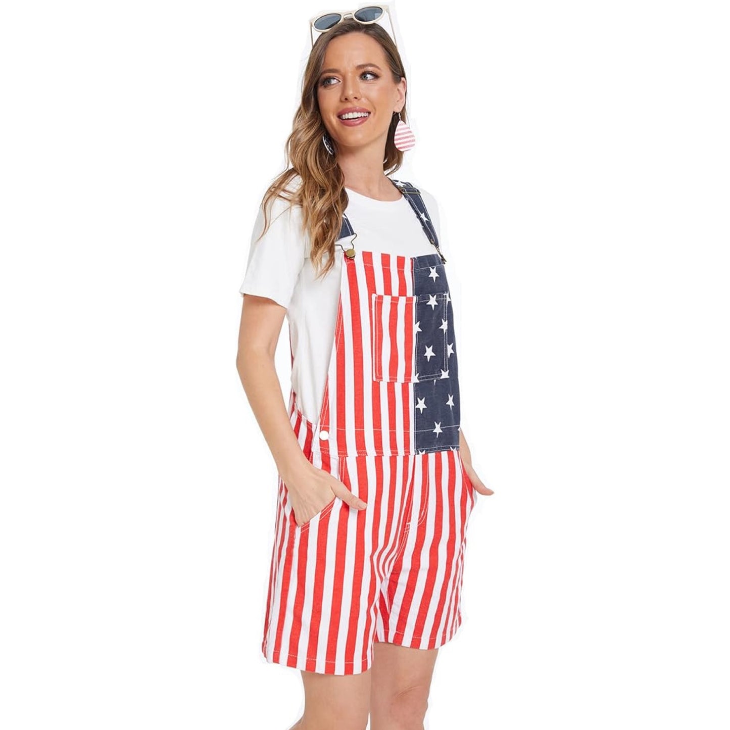 Women’s American Flag Denim Overall Stretch Shorts
