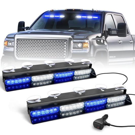 Emergency 48-LED Dash Strobe Light Bar, 20 Patterns, Bright 4D Lens, 2 Pack